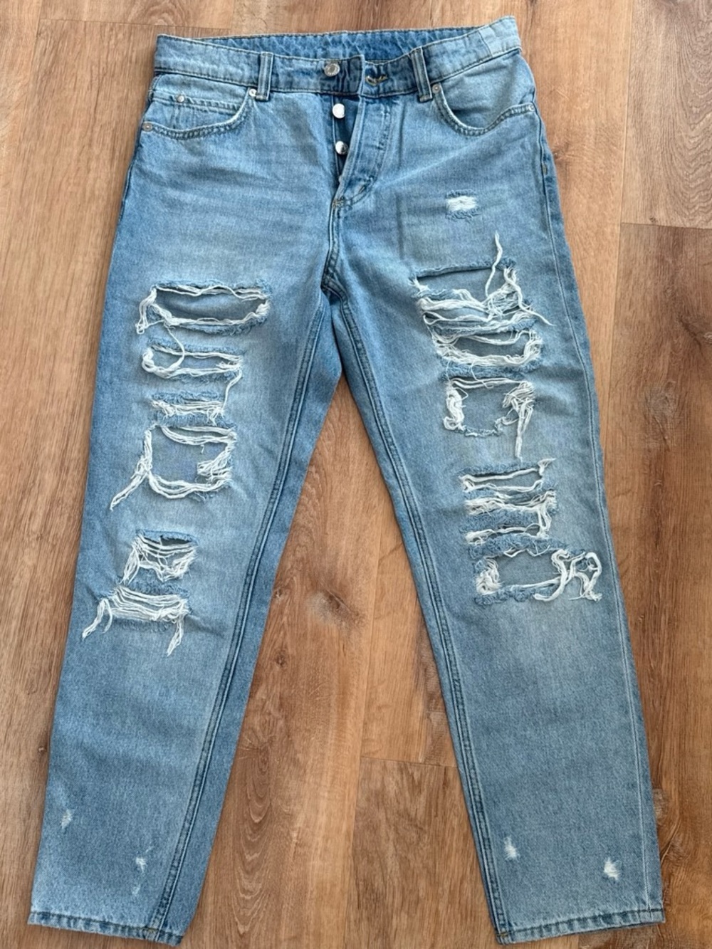 H&M Light Blue Ripped Boyfriend Jeans